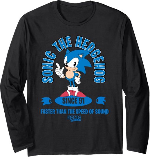 Discover Sonic The Hedgehog Since 91 Faster Than Speed Of Sound Logo Long Sleeve T-Shirt