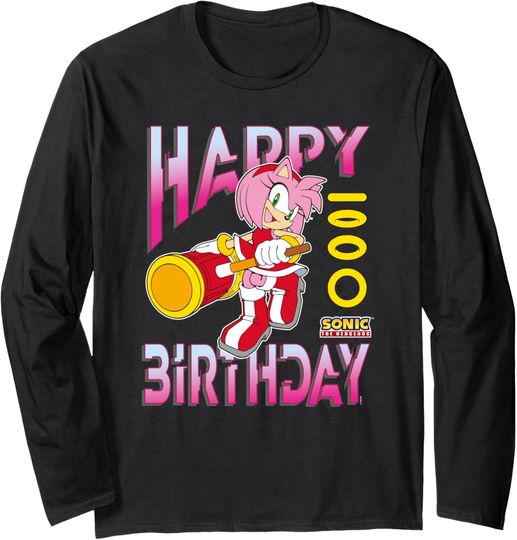 Discover Sonic The Hedgehog Happy Birthday Amy Grid Chest Poster Long Sleeve T-Shirt