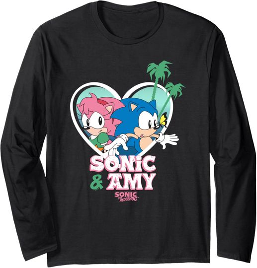 Discover Sonic The Hedgehog Sonic & Amy Best Duo Big Heart Chest Logo Long Sleeve T-Shirt