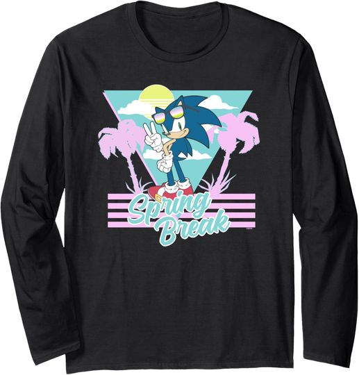 Discover Sonic The Hedgehog Cool Sonic Spring Break Retro Big Poster Long Sleeve T-Shirt
