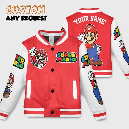 Discover Personalized Super Mario Baseball Jacket with Mario, Luigi, Peach, Yoshi, and Family Design