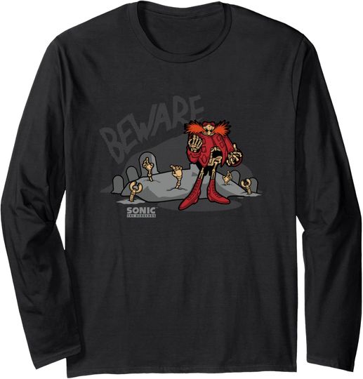 Discover Sonic The Hedgehog Halloween Beware Dr Eggman Chest Logo Long Sleeve T-Shirt