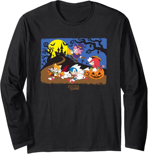 Discover Sonic The Hedgehog Halloween Creepy Graveyard Run Big Poster Long Sleeve T-Shirt