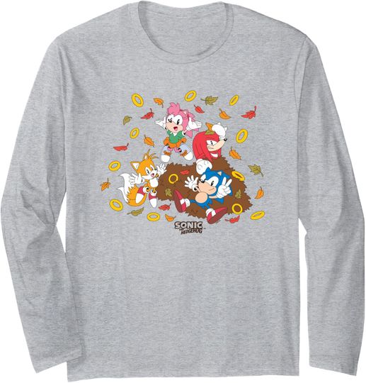 Discover Sonic The Hedgehog The Team Playing Leaves Group Shot Logo Long Sleeve T-Shirt
