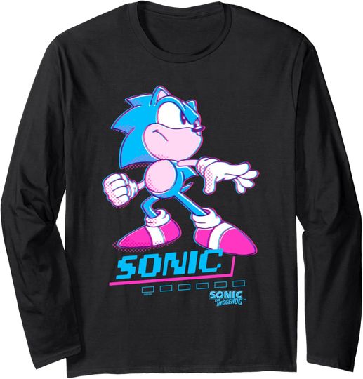 Discover Sonic The Hedgehog Sonic Ready For Action Neon Chest Poster Long Sleeve T-Shirt
