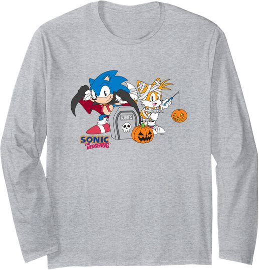 Discover Sonic The Hedgehog Halloween Creepy Sonic And Tails Logo Long Sleeve T-Shirt