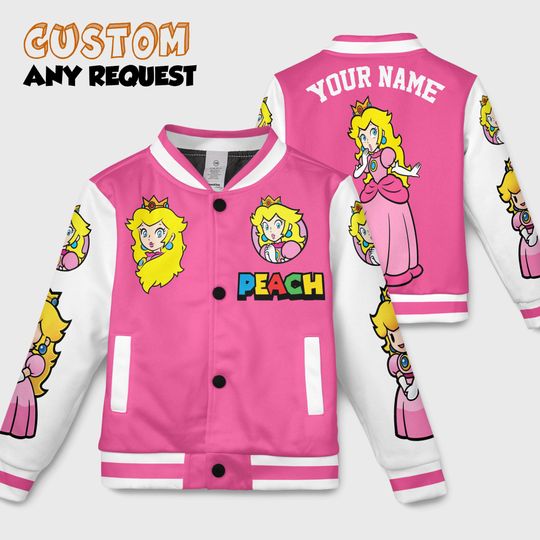 Discover Custom Princess Peach Baseball Jacket, Super Mario Gaming Jacket, Name Embroidery