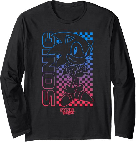 Sonic The Hedgehog Iconic Sonic Checkerboard Art Line Logo Long Sleeve T-Shirt
