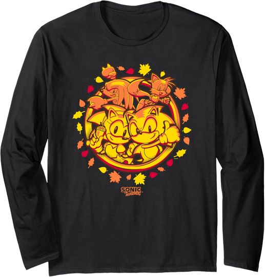 Sonic The Hedgehog Golden Autumn Group Shot Big Chest Logo Long Sleeve T-Shirt