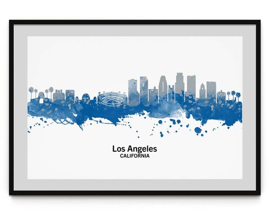Discover Los Angeles Dodgers Watercolor Skyline Wall Art Poster Digital Download Print