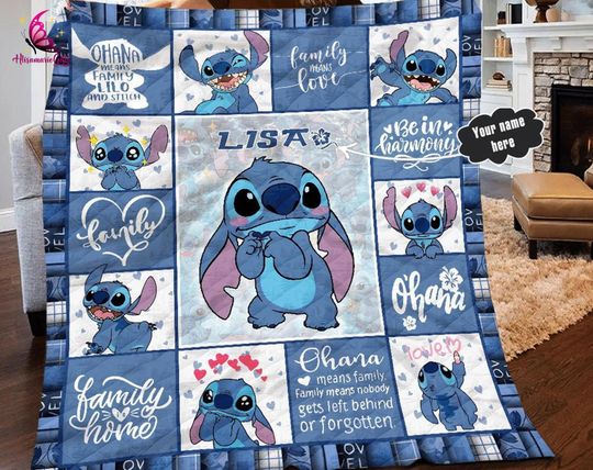 Discover Personalization Stitch Fleece Blanket, Stitch Lovers Blanket, Family Vacation Throw Blanket for Bed Couch Sofa, Stitch Birthday Theme Party