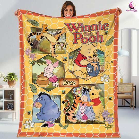 Discover Personalized Name Winnie the Pooh Blanket, Pooh and Friends Disneyland Blanket, Classic Pooh Bear Blanket, Birthday Gifts