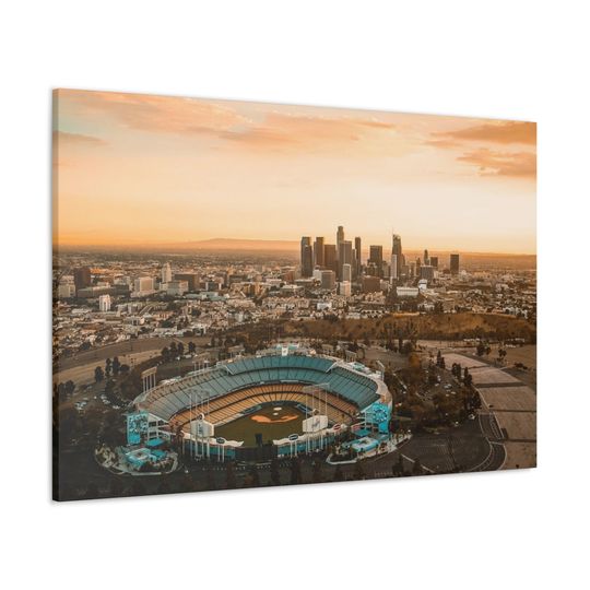 Discover CANVAS ART - LA Skyline Wall Art | Los Angeles Skyline Wall Art | Dodger Stadium | Los Angeles Canvas Print | Los Angeles Sunset Wall Art