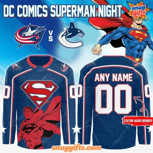 Discover Personalized Columbus Blue Jackets x Superman Hero Night 2025 Hockey Shirt Men's