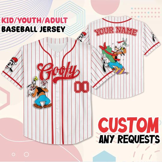 Discover Personalized Goofy Baseball Jersey, Custom Christmas Shirt with Name and Number, Kids Youth Adult Sizes, Family Holiday Outfit Gift