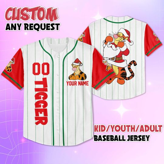 Discover Custom Disney Tigger Christmas Baseball Jersey, Personalized Winnie the Pooh Shirt, Family Matching Outfit, Christmas Gift