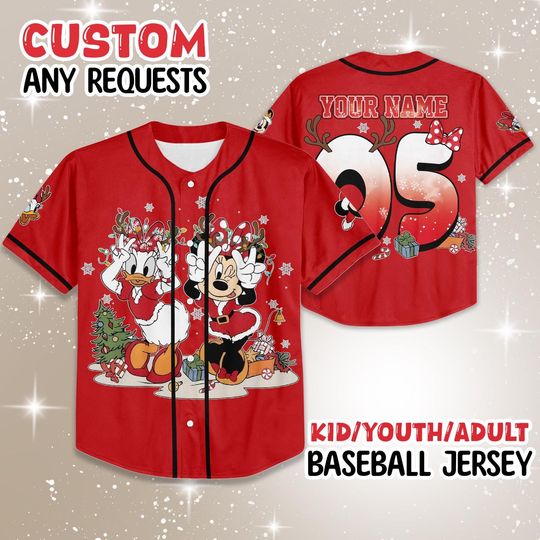 Discover Minnie and Daisy Christmas Baseball Jersey, Vintage Disney Besties Shirt, Kids Christmas Holiday Jersey, Disney Girls Trip Xmas Shirt