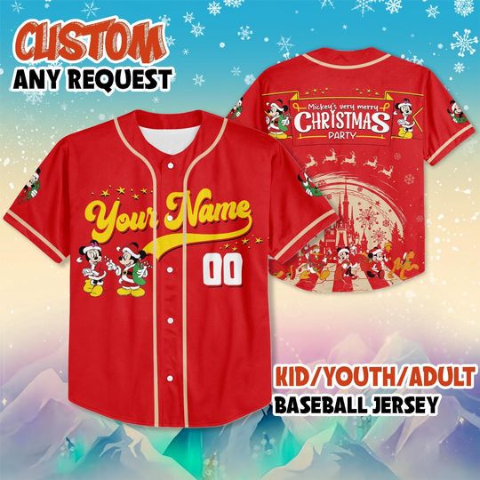 Discover Personalized Disneyland Mickey & Friends Christmas Baseball Jersey, Custom Baseball Team Jersey, Disney Jersey Gifts, Christmas Family Shirt