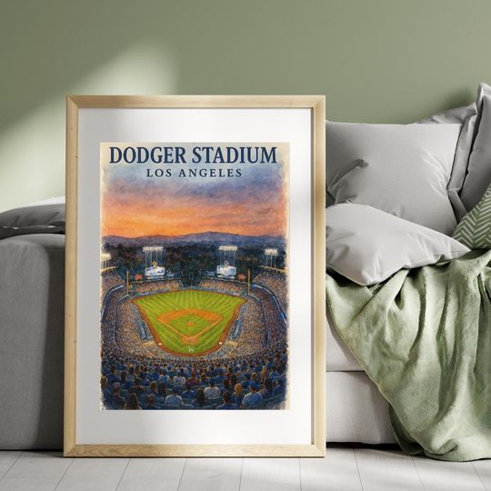 Discover Dodger Stadium Watercolor Poster  Los Angeles Baseball Art Print