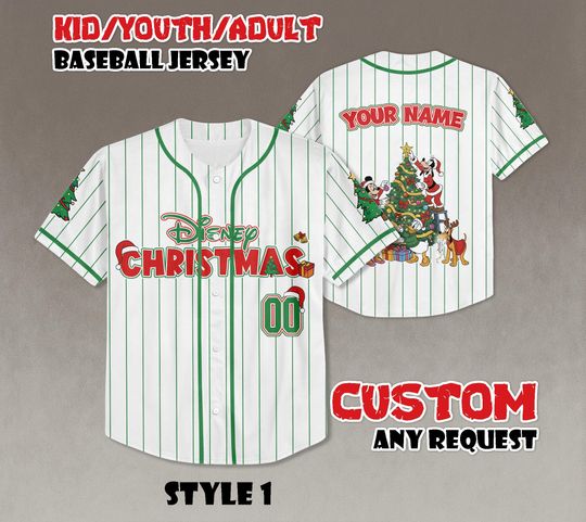 Discover Personalized Disney 2025 Family Christmas Baseball Jersey, Disneyland Kid Youth Adult Christmas Jersey, Mickey And Friends Xmas Jersey