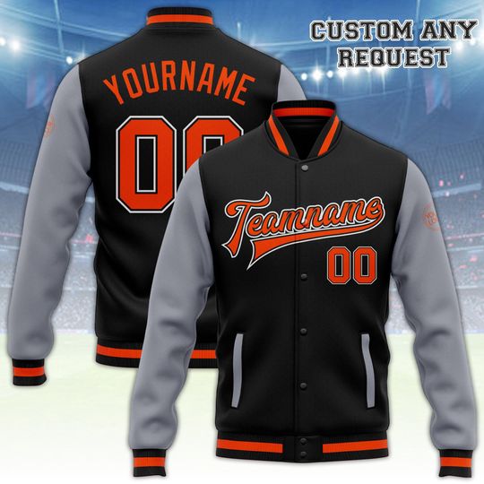Discover Custom Black Varsity Baseball Jacket with Personalized Name and Number for Teams and School Spirit
