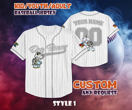 CUSTOM Dry Bones Baseball Jersey, Nintendo Super Mario Shirt, Personalized Mario Kart Jersey, Dry Bones Fan Gifts, Birthday Gifts