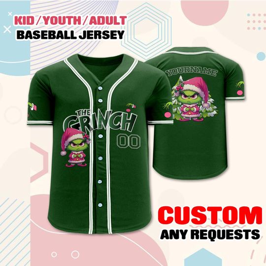 Discover Custom Girl funny character Baseball Jersey, Personalized Christmas Shirt with Name and Number, Kids Youth Adult Sizes, Cute Holiday Gift Outfit