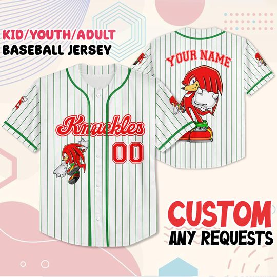 Discover Personalized Knuckles Baseball Jersey, Custom Name Number Shirt, Kids Youth Adult Sizes, Sonic Theme Gift, Gamer Family Matching Outfit