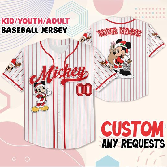 Discover Custom Mickey Christmas Baseball Jersey, Personalized Holiday Shirt with Name Number, Kids Youth Adult Sizes, Family Matching Xmas Gift