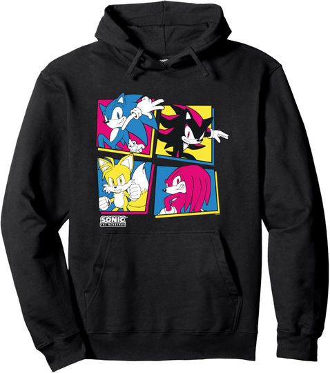 Sonic The Hedgehog Sonic Shadow Tails Knuckles Retro Panels Pullover Hoodie