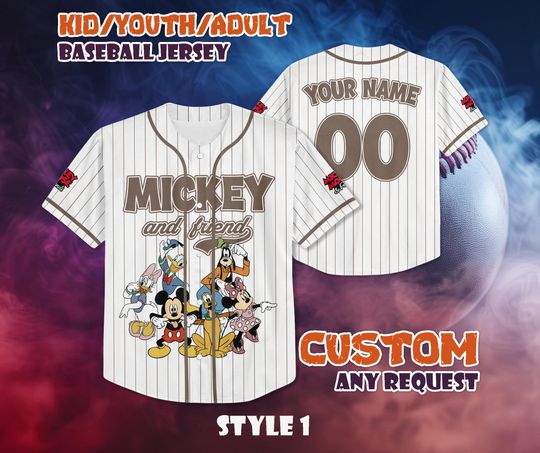 Discover CUSTOM Mickey & Friends Baseball Jersey, Disney Mickey And Friends Jersey Shirt, Magic Kingdom Shirt, Cartoon Jersey For Kids Adult