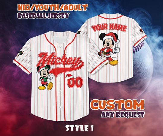 Discover CUSTOM Mickey Christmas Baseball Jersey, Personalized Disney Mickey Xmas Jersey, Kids Christmas Holiday Jersey, Disneyland Christmas Party