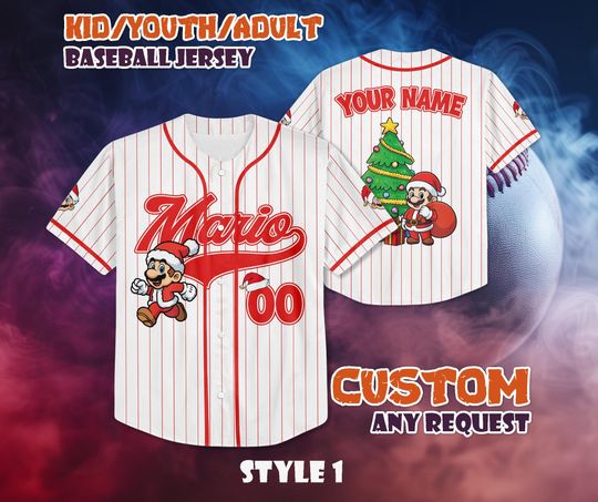 Discover CUSTOM Mario Santa Baseball Jersey, Personalized Mario Christmas Jersey, Mario Nintendo Universal Studio Trip Shirt, Christmas Gifts