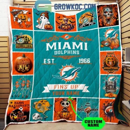 Discover Dolphins Fins Up Est. 1966 Halloween Personalized Blanket Quilt 2025