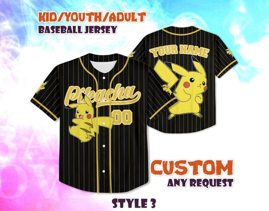 Discover CUSTOM Pika BaseBall Jersey, Personalized Anime Lover, Gift for Fans, Birthday Gifts, Baseball Jersey Gift, Shirt for Kids and Adult
