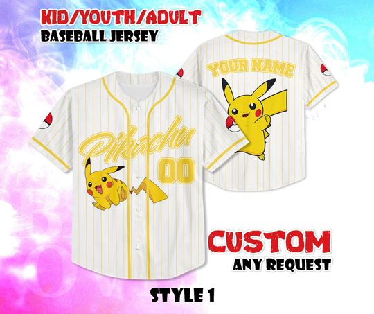 Discover CUSTOM Pika BaseBall Jersey, Cute Shirt, Personalized Anime Lover, Gift for Fans, Birthday Gifts, Baseball Jersey Gift