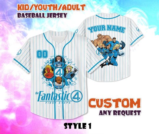 CUSTOM Fantastic Four First Steps Hawaiian Baseball Jersey, Superhero Shirt, Personalized Fantastic Four Baseball, Birthday Gifts