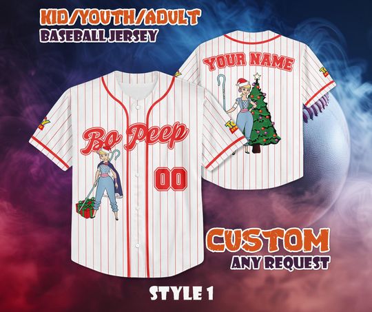 Discover CUSTOM Bo Peep Christmas Baseball Jersey, Pixar Toy Story Shirt, Personalized Disney Toy Story Jersey, Disneyland Christmas Party