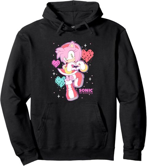 Discover Sonic The Hedgehog Valentine's Day Cute Amy Rose Retro Logo Pullover Hoodie