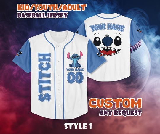 Discover CUSTOM Stitch Baseball Jersey, Disneyland Baseball Shirt, Personalized Disney Stitch Jersey, Magic Kingdom Shirt, Birthday Gifts