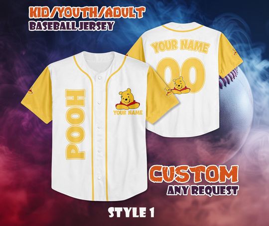 Discover CUSTOM Winnie the Pooh Baseball Jersey, Disneyland Baseball Shirt, Personalized Disneyland Winnie Pooh Jersey, Disney Gift for Fans