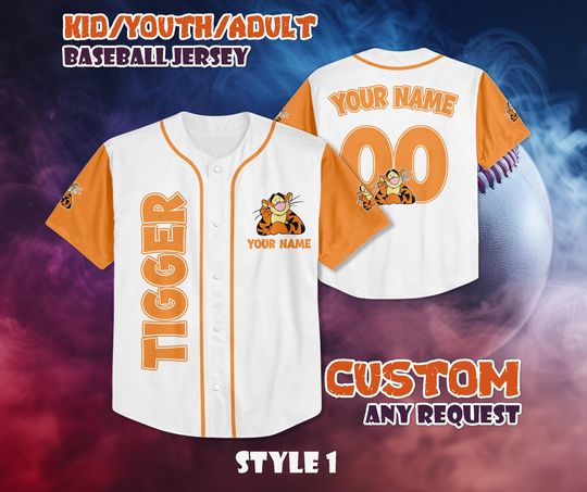 Discover CUSTOM Tigger Winnie the Pooh Baseball Jersey, Disneyland Baseball Shirt, Personalized Disneyland Tigger Jersey, Tigger Gift for Fans