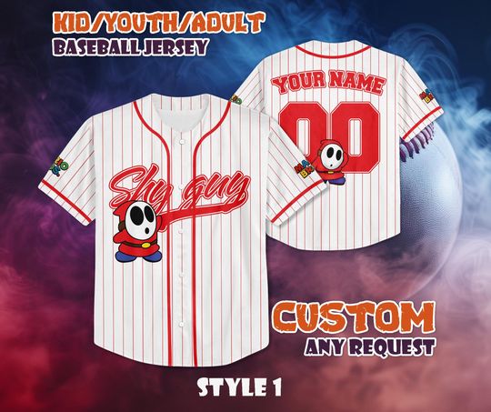 Discover CUSTOM Shy Guy Baseball Jersey, Super Mario Baseball Shirt, Personalized Shy Guy Jersey, Shy Guy Fan Gifts, Birthday Gifts