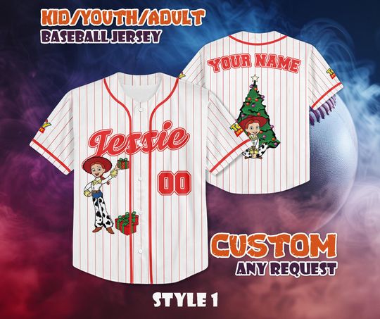 Discover CUSTOM Jessie Christmas Baseball Jersey, Pixar Toy Story Shirt, Personalized Disney Toy Story Jersey, Disneyland Christmas Party