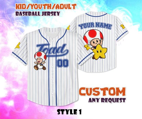 CUSTOM Toad Mushroom Kingdom Baseball Jersey, Personalized Toad Mushroom Jersey, Mario Nintendo Universal Studio Trip Shirt, Christmas Gifts