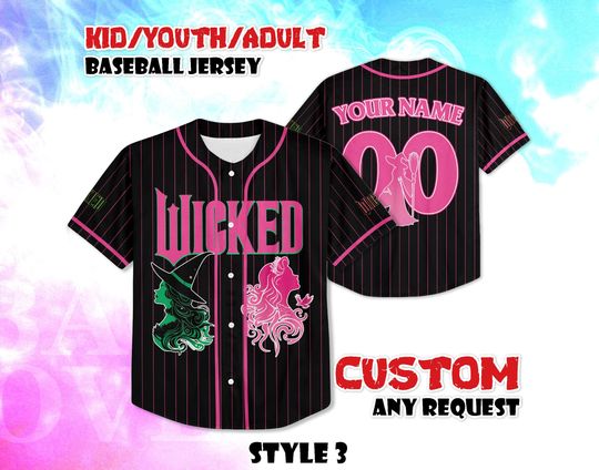 CUSTOM Wicked Baseball Jersey, Elphaba And Glinda Baseball Shirt, Musical Movie Jersey, Wicked Gift for Fans, Birthday Gifts