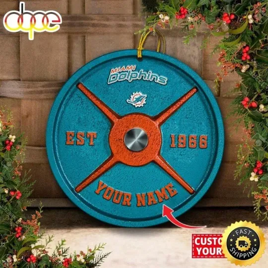 Discover Personalized Miami Football Dolphins Team Christmas Ceramic Ornament Gift