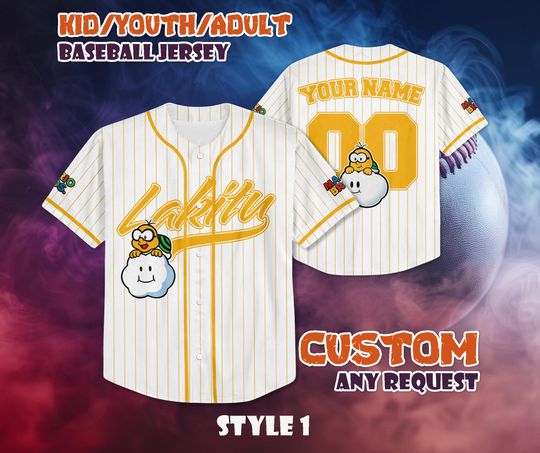Discover CUSTOM Lakitu Baseball Jersey, Super Mario Baseball Shirt, Personalized Disney Lakitu Jersey, Lakitu Fan Gifts, Birthday Gifts