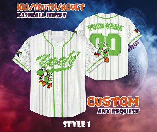 CUSTOM Green Yoshi Baseball Jersey, Personalized Green Yoshi Jersey Shirt, Mario Nintendo Universal Studio Trip Shirt, Birthday Gifts