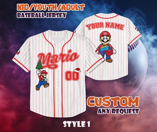 Discover CUSTOM Mario Christmas Baseball Jersey, Personalized Mario Christmas Jersey, Mario Nintendo Universal Studio Trip Shirt, Christmas Gifts